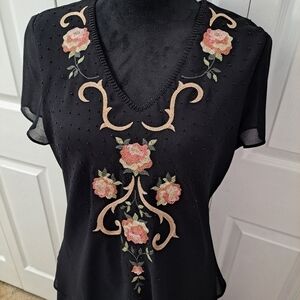 Positive Attitude Floral Embroidered Black Gown Size 14